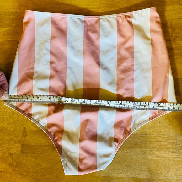 Kortni Jeane high waisted swimsuit bottoms. Pink & white striped ruffles. XS - Picture 7 of 7